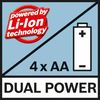 แหล่งจ่ายไฟสองระบบ รับไฟจ่ายได้จากแบตเตอรี่แบบชาร์จได้ LI 10.8 V และถ่านอัลคาไลน์มาตรฐาน