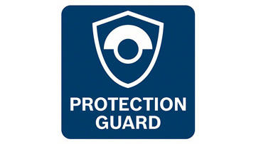 โล่สีน้ำเงินที่มีตาและข้อความ "PROTECTION GUARD".