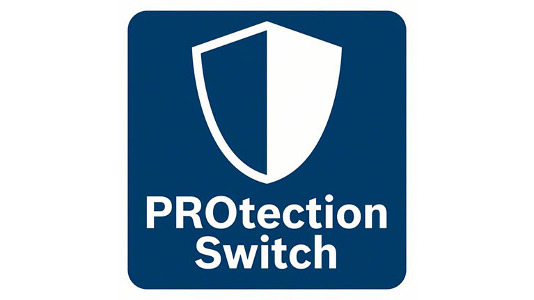 โลโก้สีน้ำเงินพร้อมโล่และข้อความ "PROtection Switch".