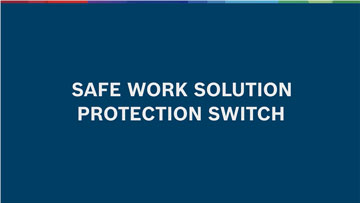 พื้นหลังสีน้ำเงินพร้อมข้อความ 'Protection Switch' สีขาว.