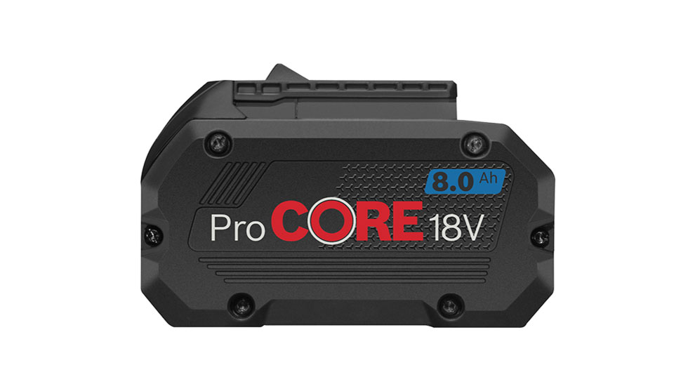แบตเตอรี่ Bosch ProCORE 18V 8.0Ah สีดำบนพื้นหลังสีขาว.