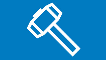 ค้อนสีขาวบนพื้นหลังสีน้ำเงิน แสดงถึง Bosch Professional.